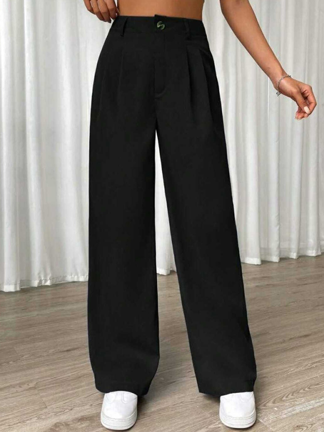 

Next One Women High-Rise Pleated Korean Trousers, Black