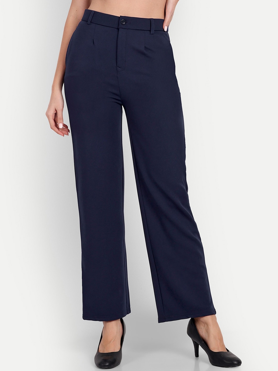 

Next One Women Smart Straight Fit High-Rise Easy Wash Trousers, Navy blue
