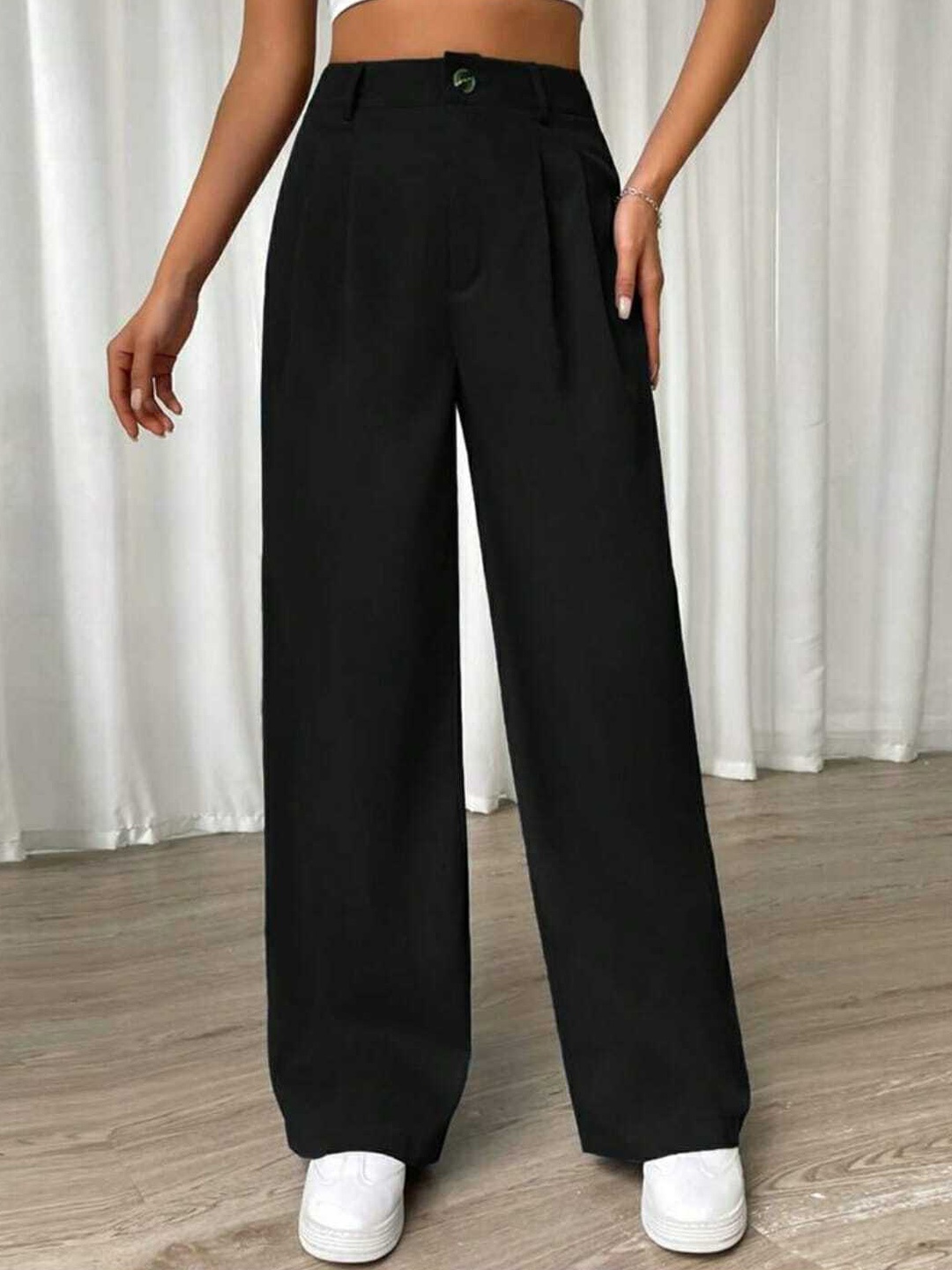 

Next One Women High-Rise Pleated Korean Trousers, Black