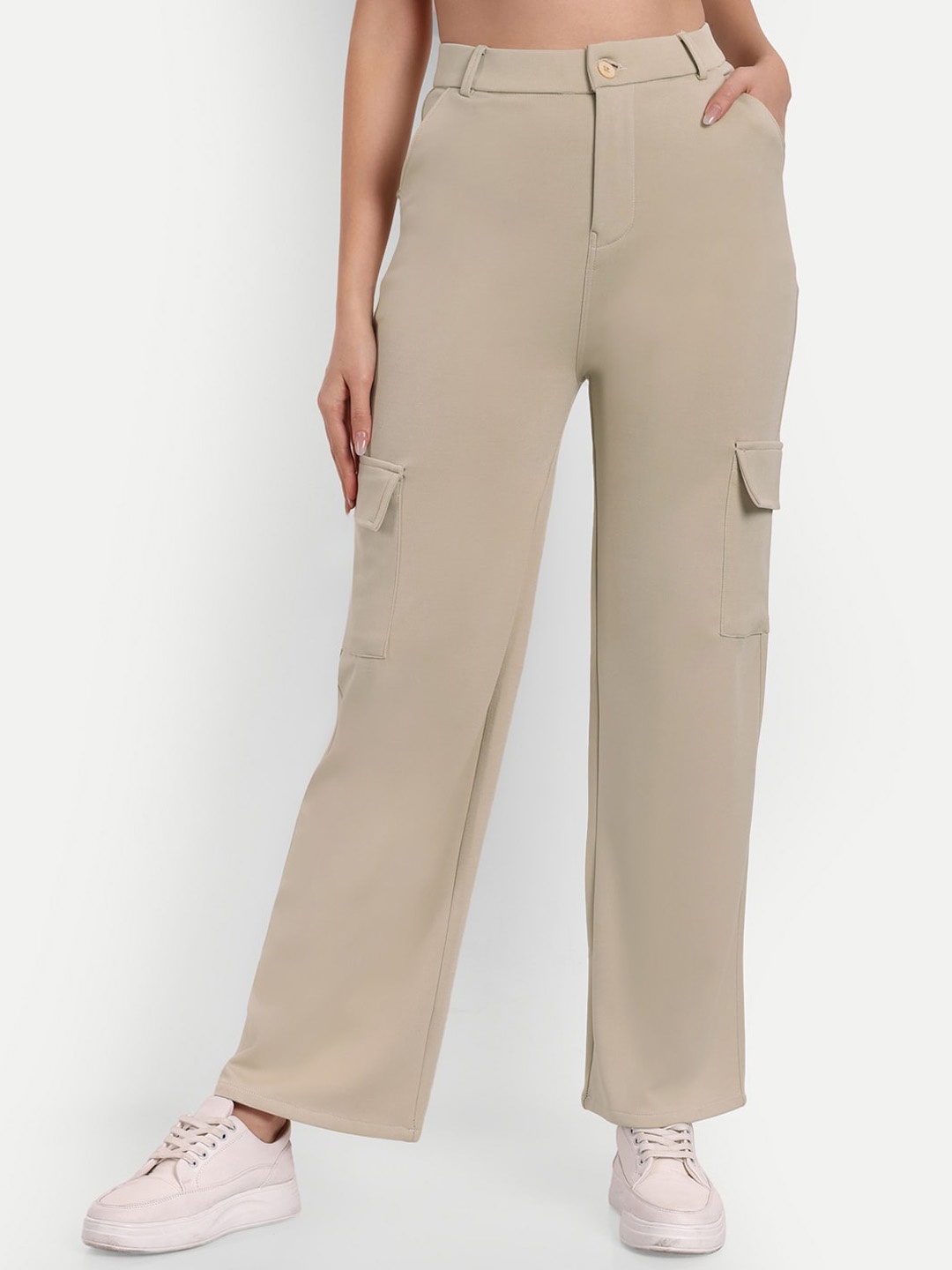 

Next One Women Smart Straight Fit High-Rise Easy Wash Trousers, Cream