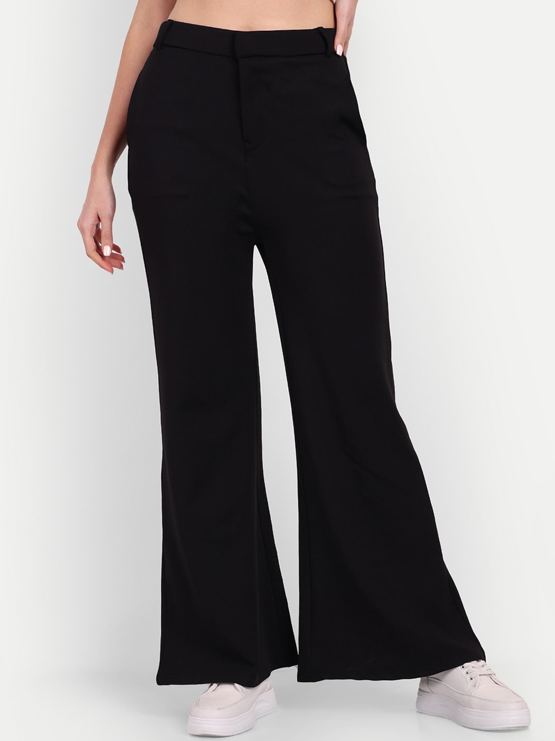 

Next One Women Smart Flared High-Rise Easy Wash Trousers, Black