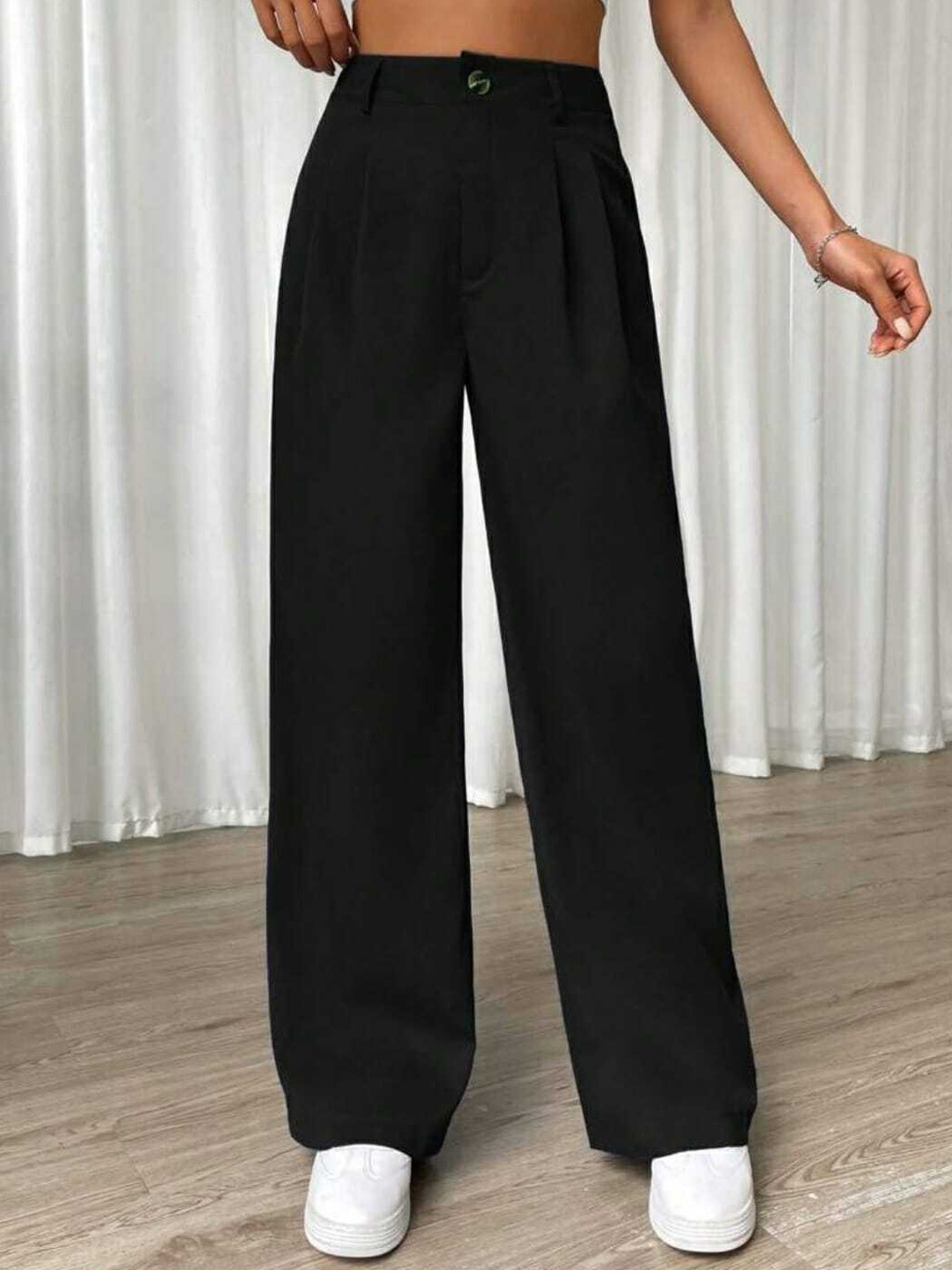 

Next One Women High-Rise Pleated Korean Trousers, Black