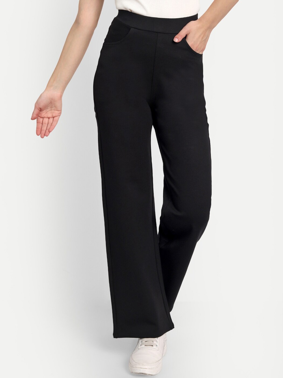 

Next One Women Smart Straight Fit High-Rise Easy Wash Parallel Trousers, Black