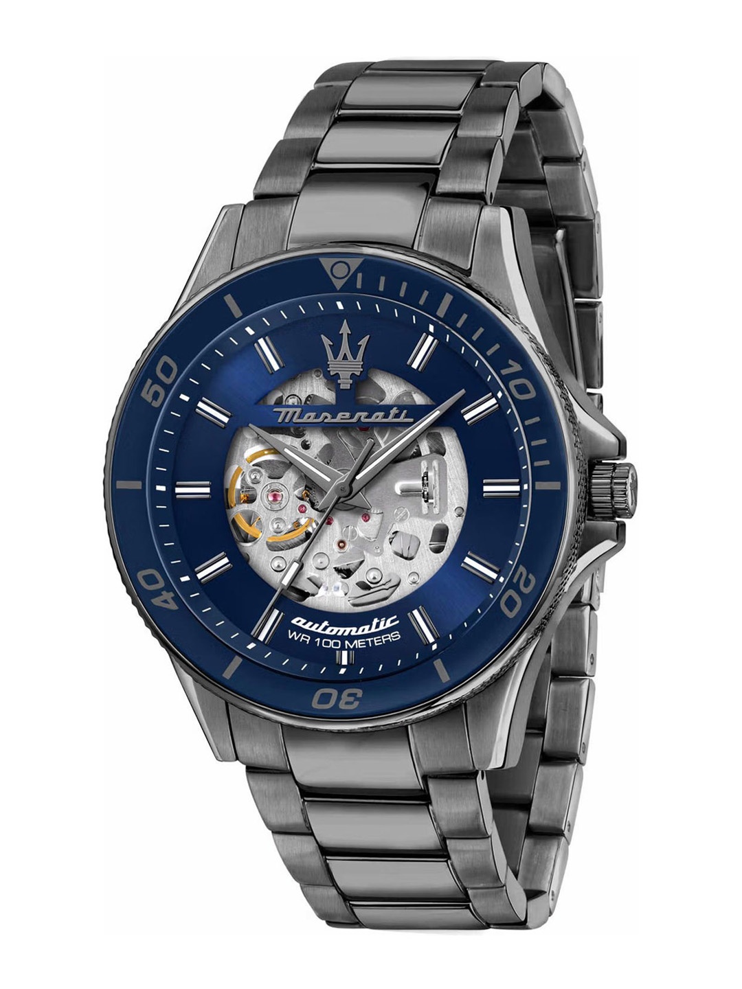 

Maserati Men Skeleton Dial Stainless Steel Bracelet Style Straps Analogue Automatic Watch, Grey