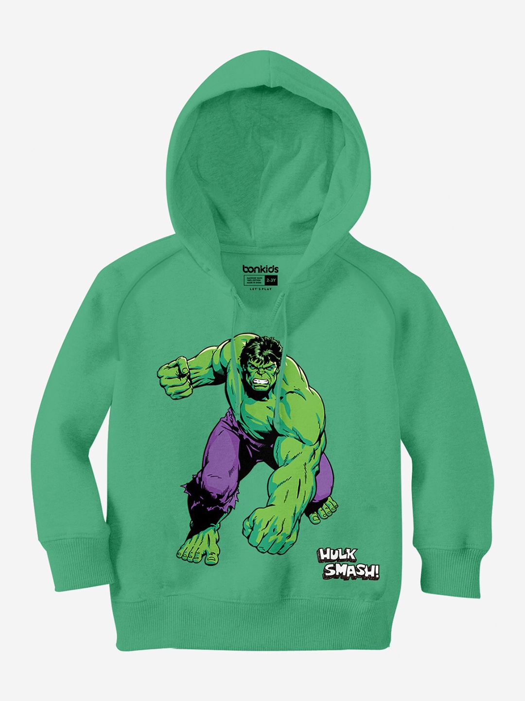 

BONKIDS Boys Hulk Printed Hooded Cotton Sweatshirt, Green