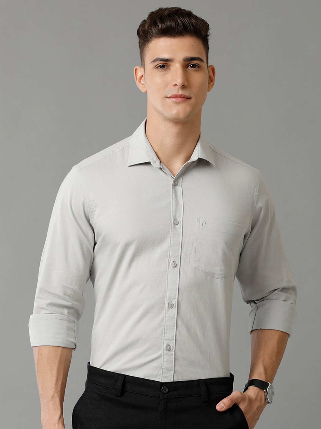 

CAVALLO by Linen Club Contemporary Slim Fit Casual Cotton Linen Shirt, Grey