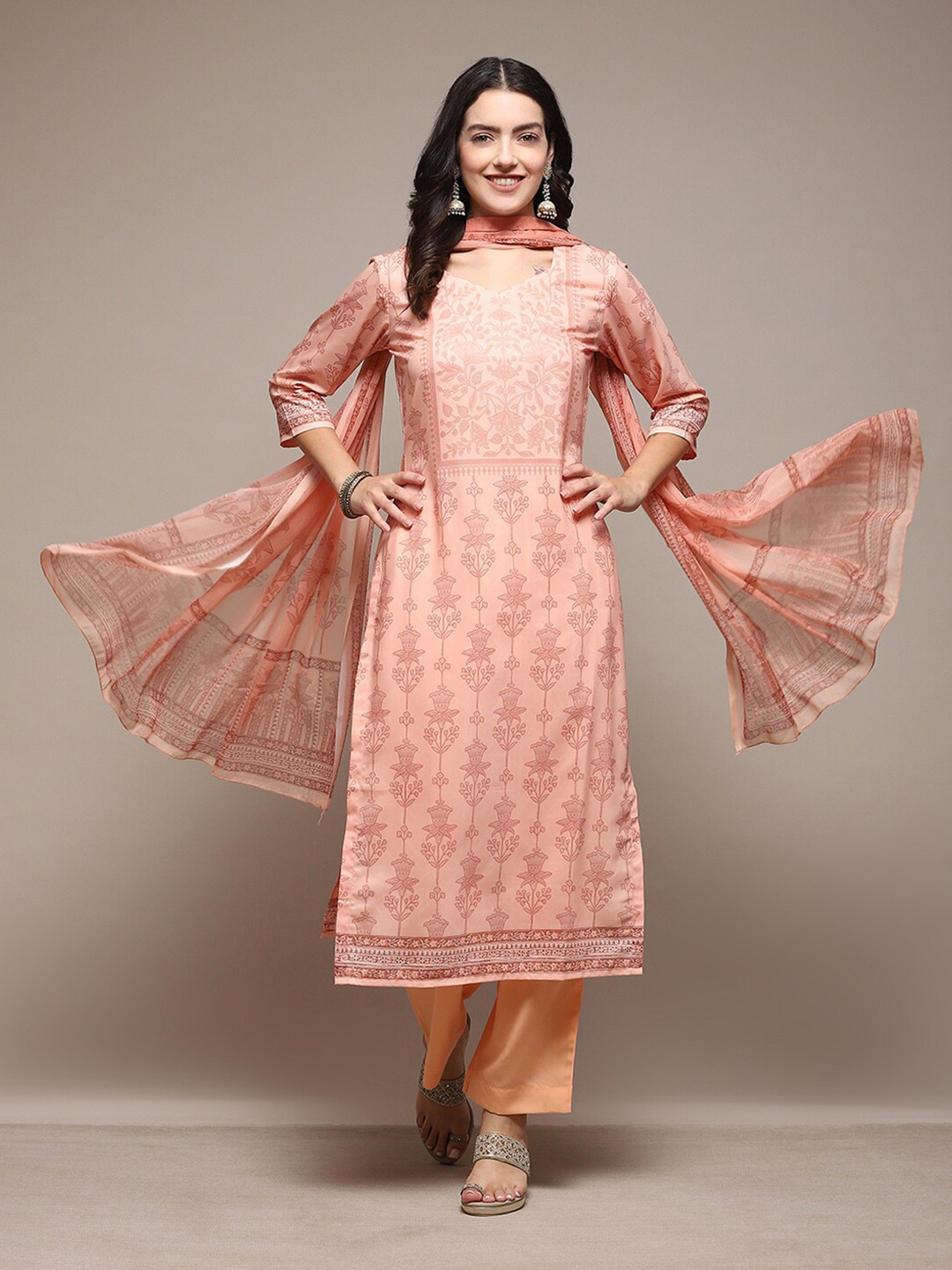 

Biba Ethnic Motifs Printed Unstitched Dress Material, Peach