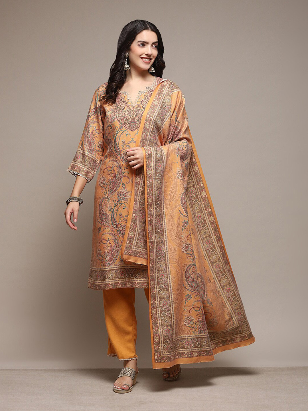 

Biba Ethnic Motifs Printed Gotta Patti Unstitched Dress Material, Yellow