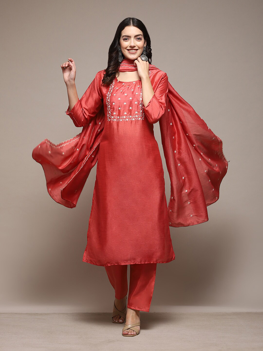 

Biba Floral Embroidered Unstitched Dress Material, Orange