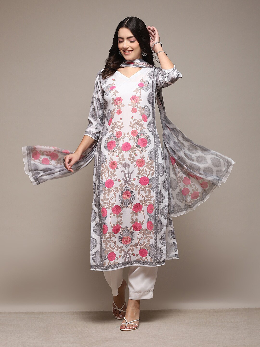 

Biba Floral Printed Unstitched Dress Material, Off white
