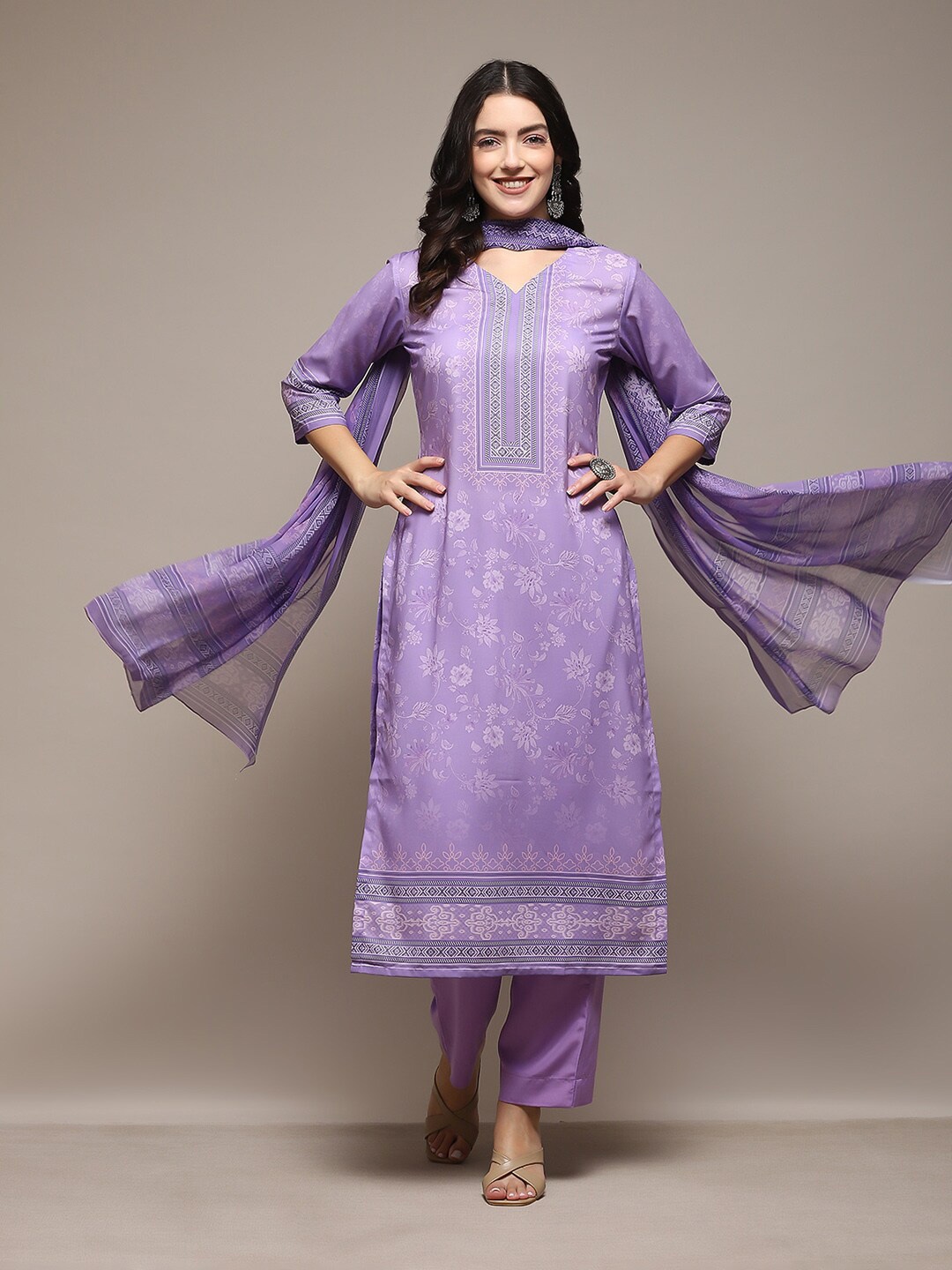 

Biba Floral Printed Unstitched Dress Material, Lavender
