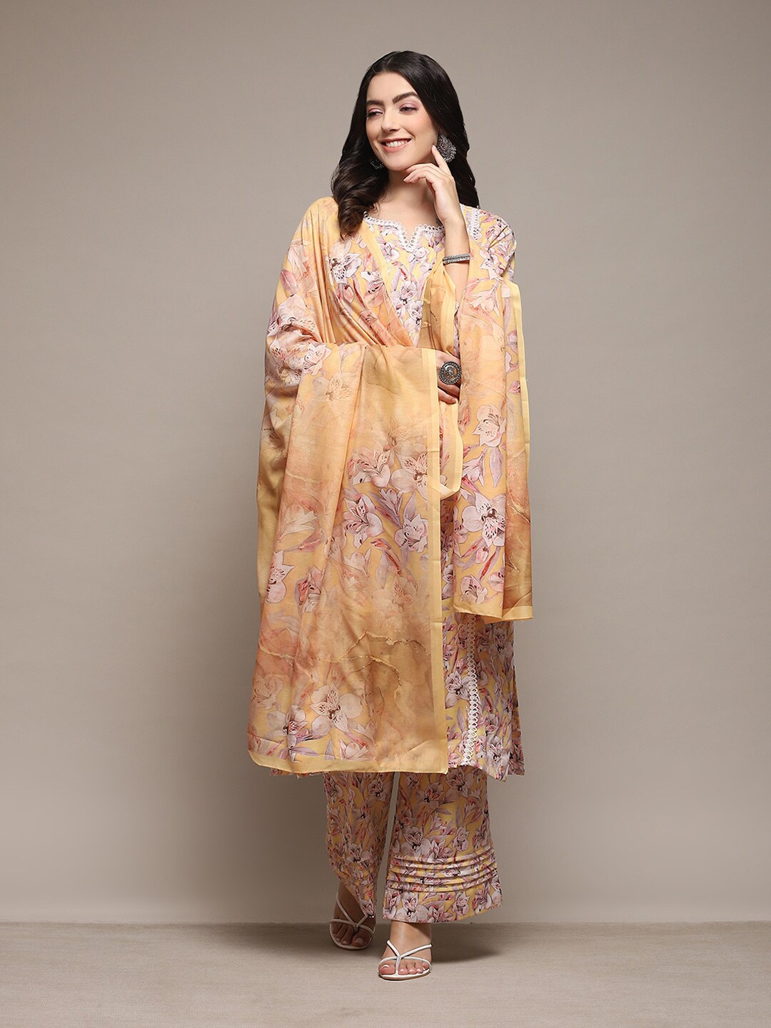 

Biba Floral Printed Unstitched Dress Material, Yellow