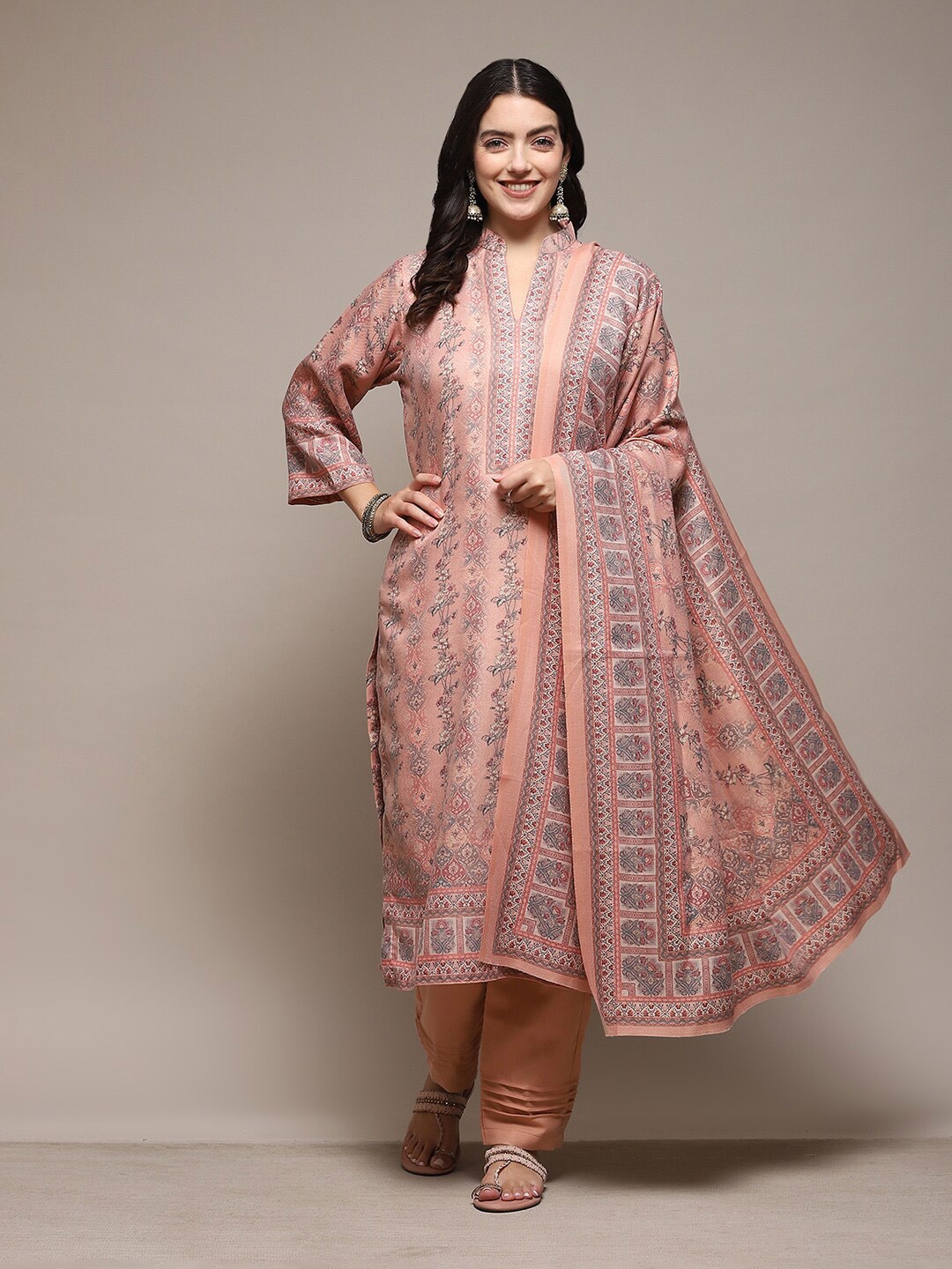

Biba Floral Printed Unstitched Dress Material, Pink
