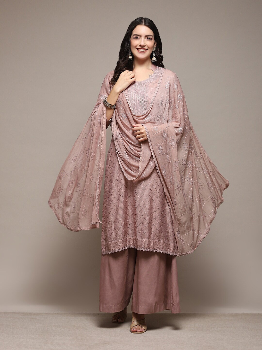 

Biba Embroidered Sequinned Unstitched Dress Material, Lavender