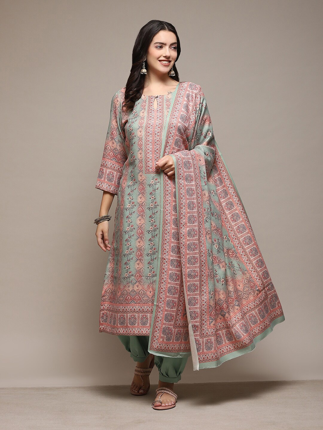 

Biba Floral Printed Unstitched Dress Material, Green