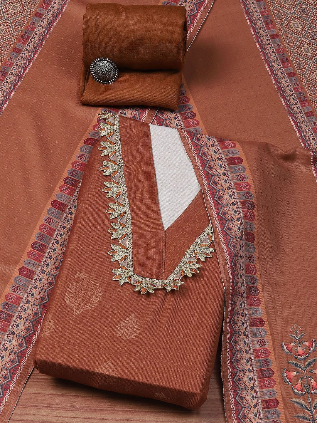 

Biba Ethnic Motifs Printed Unstitched Dress Material, Orange