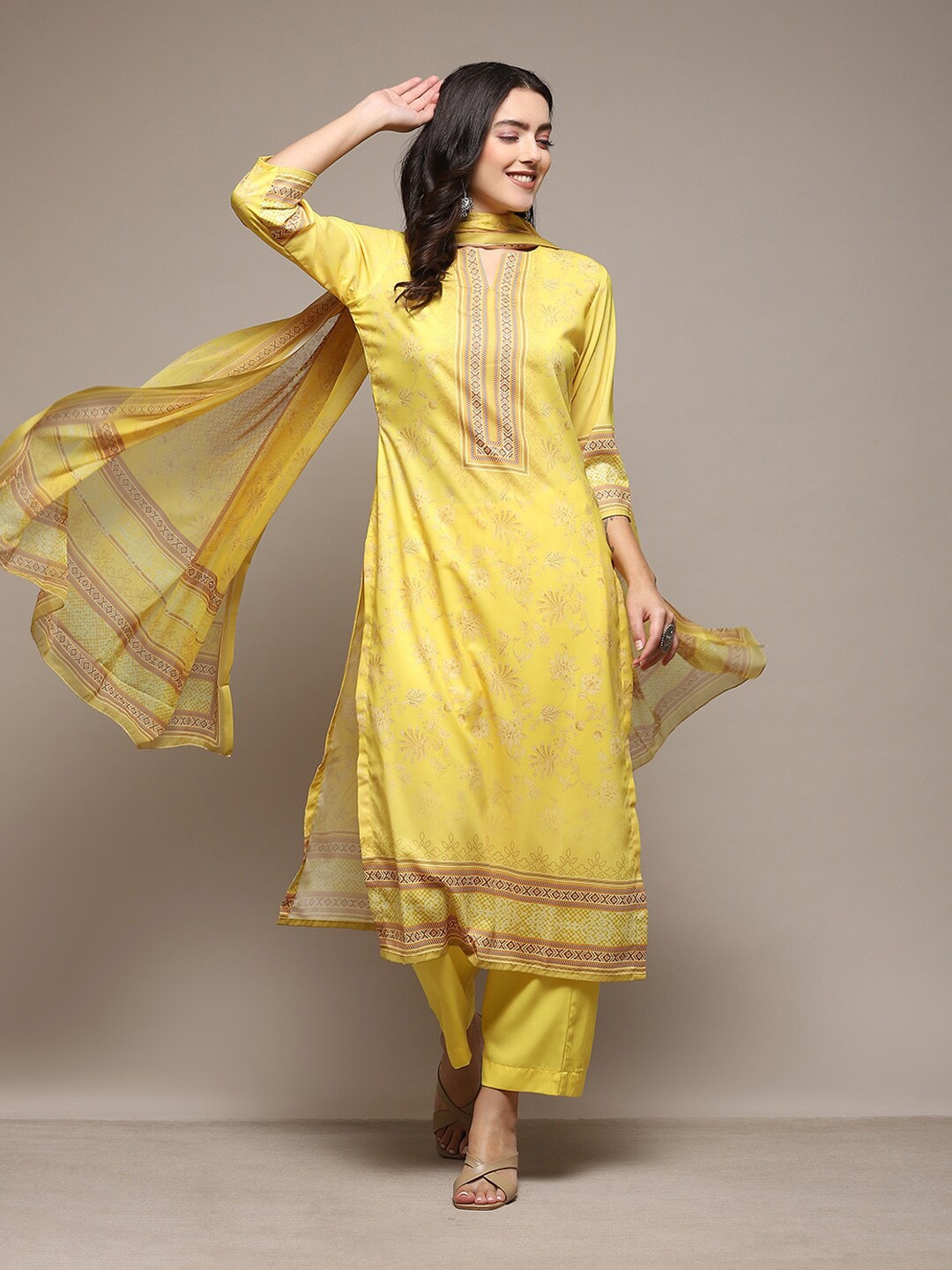 

Biba Floral Printed Unstitched Dress Material, Yellow