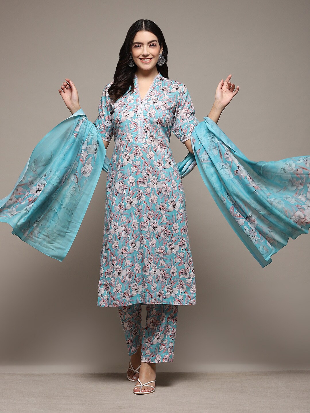 

Biba Floral Printed Unstitched Dress Material, Blue