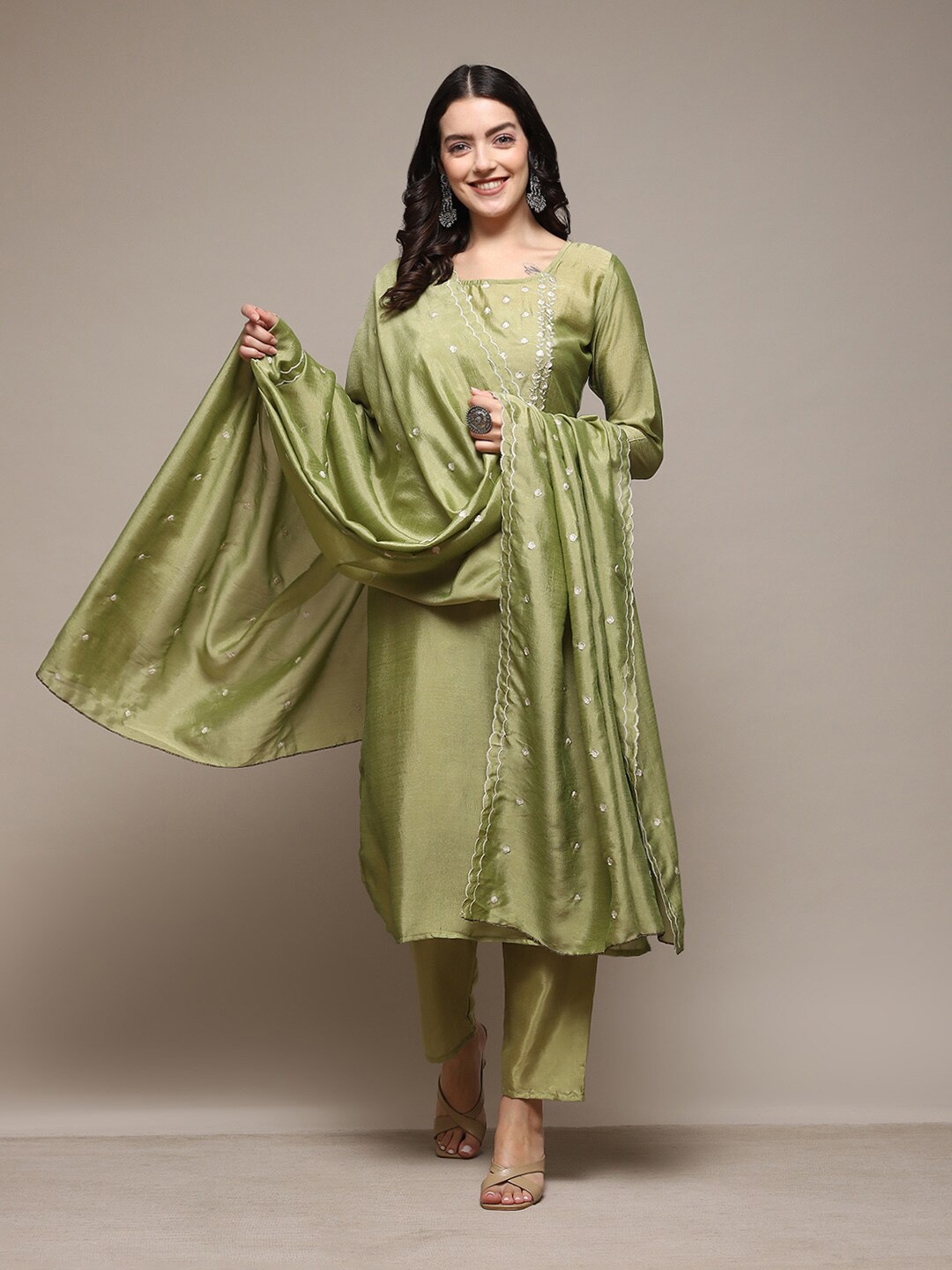 

Biba Floral Embroidered Unstitched Dress Material, Green