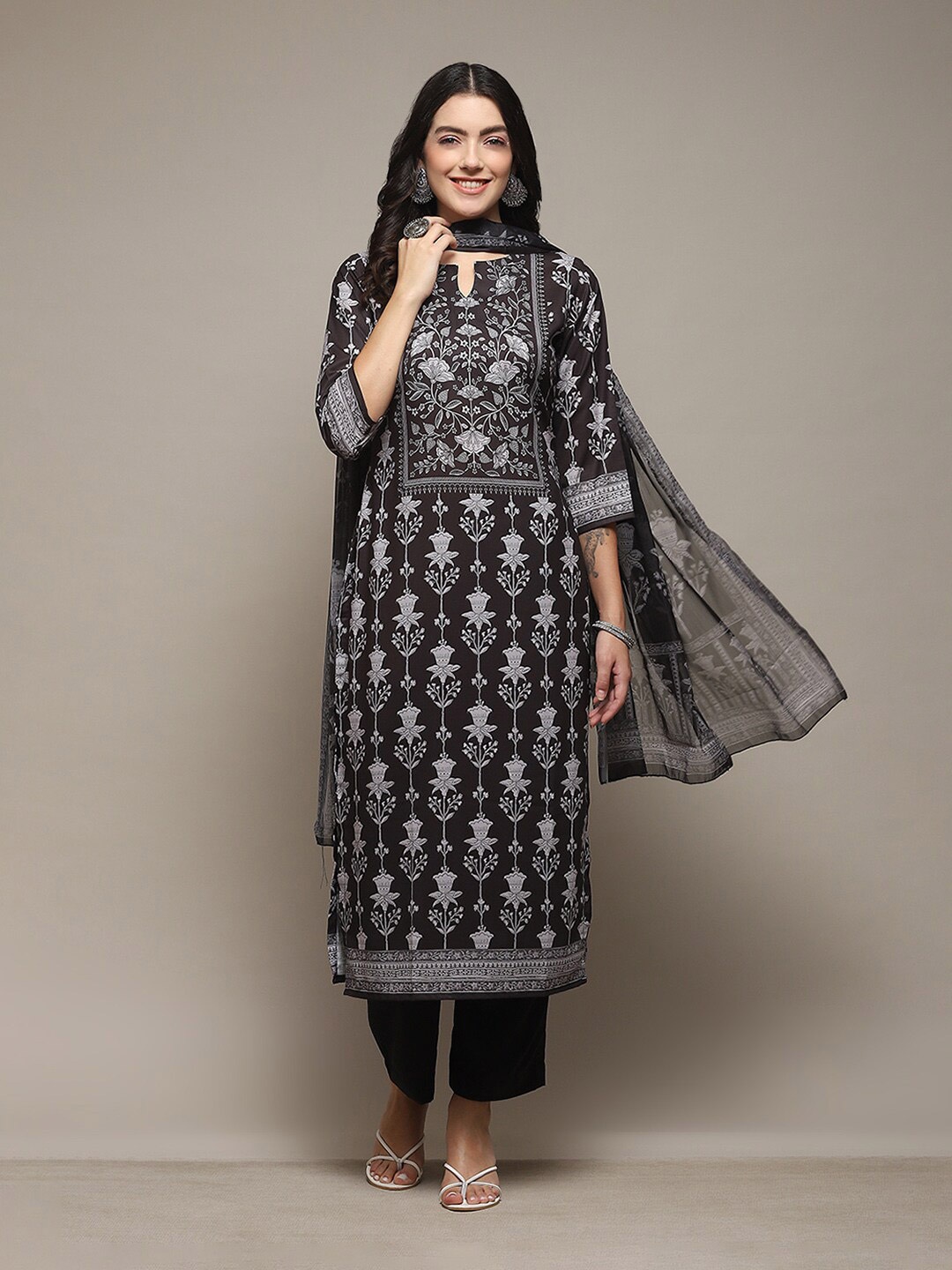 

Biba Ethnic Motifs Printed Unstitched Dress Material, Black