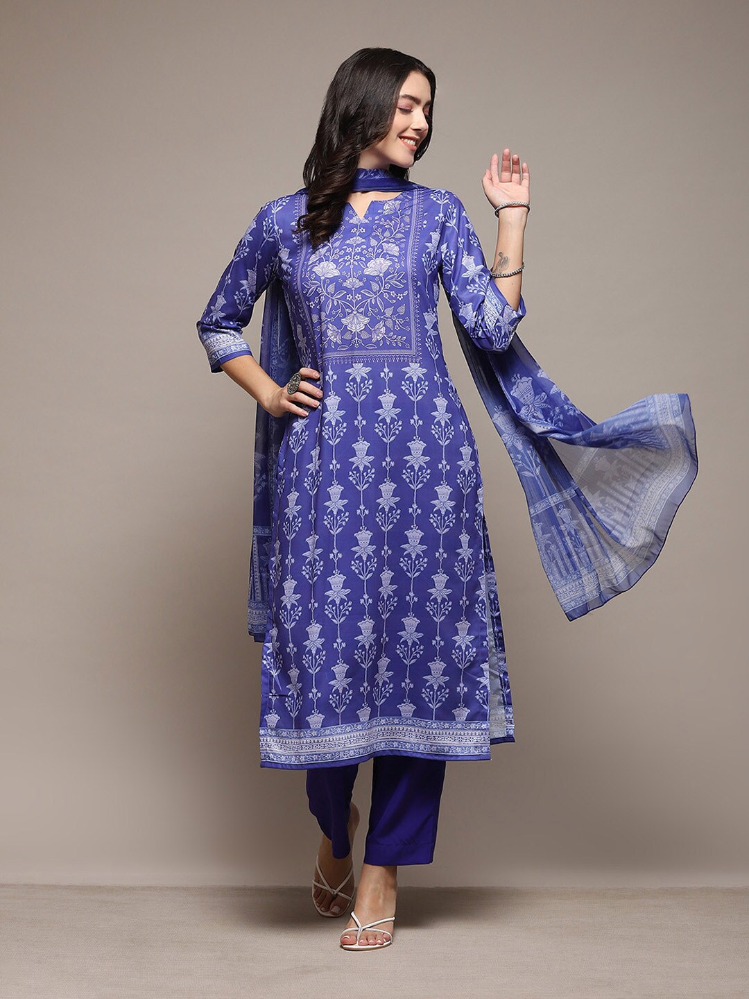 

Biba Ethnic Motifs Printed Unstitched Dress Material, Blue