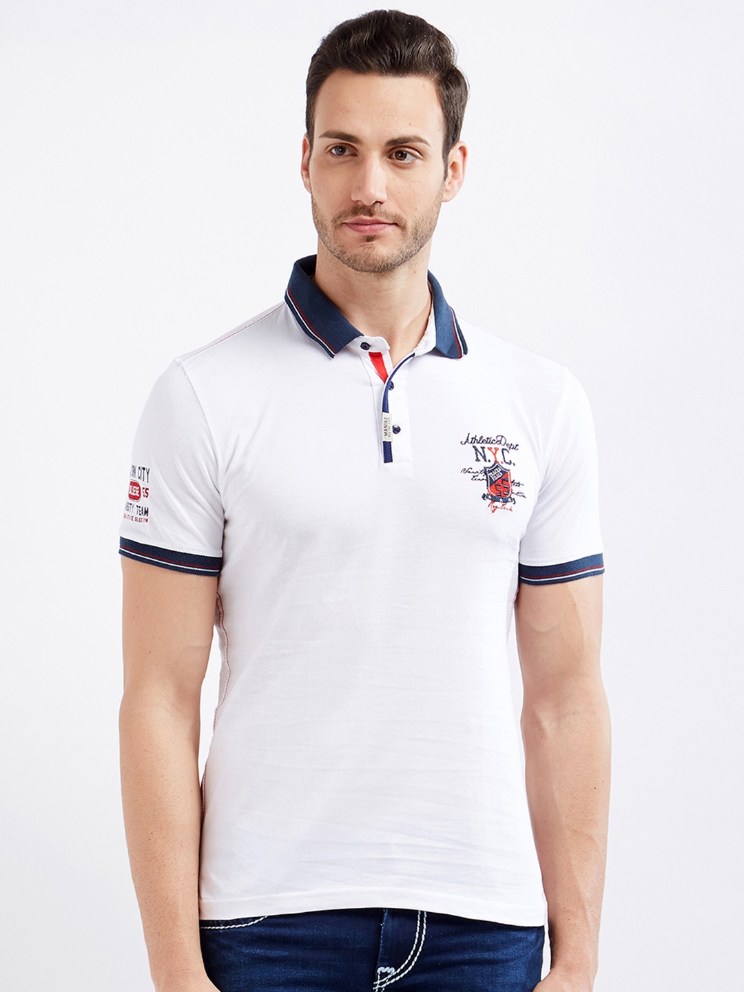 

Maniac Men White Solid Polo Collar T-shirt