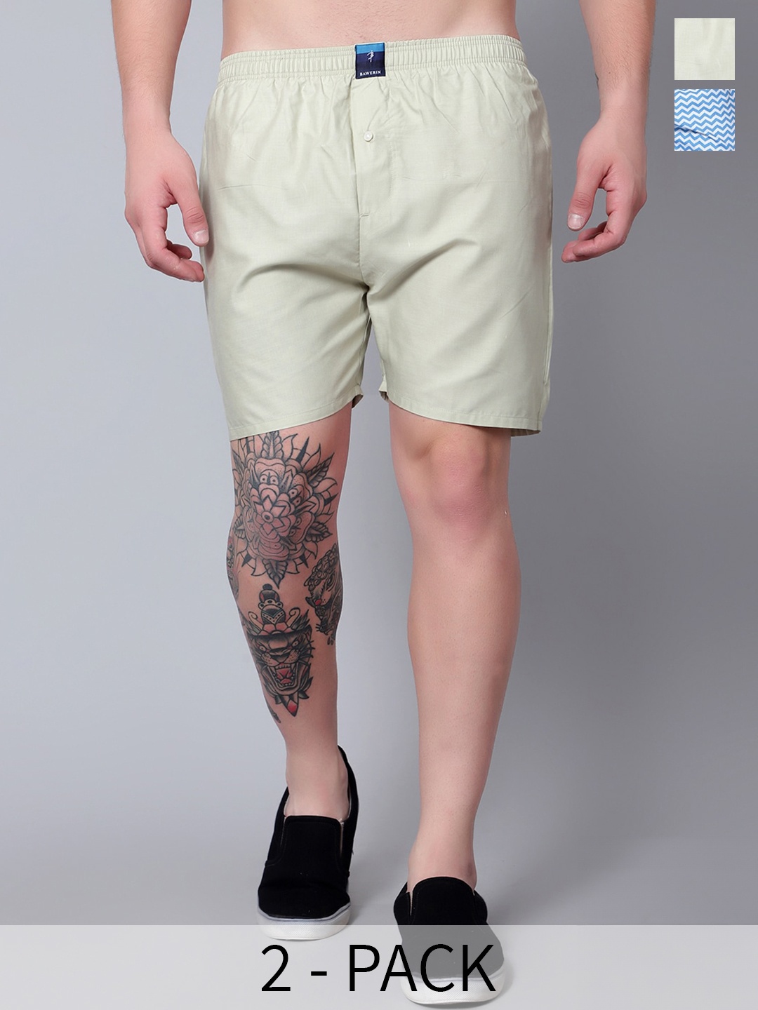 

BAWERIN Pack Of 2 Pure Cotton Boxers 59, Green