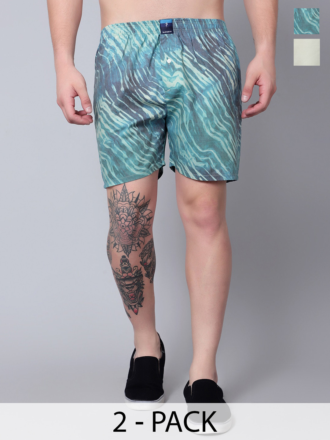 

BAWERIN Pack Of 2 Printed Pure Cotton Boxers 57, Green