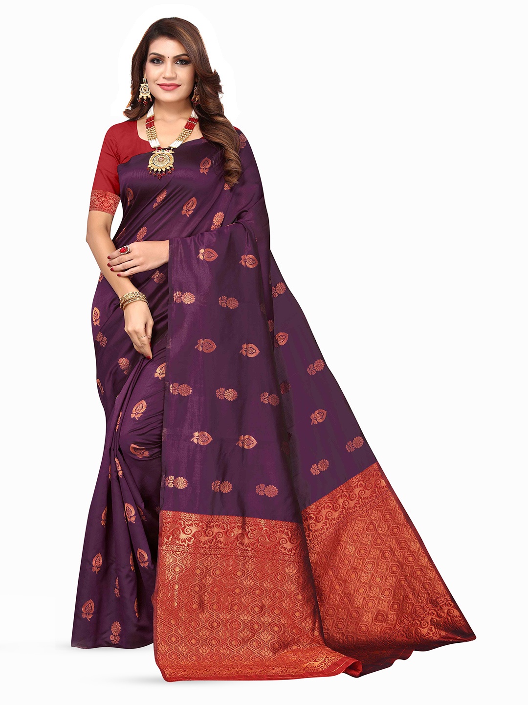 

KALINI Ethnic Motifs Woven Design Zari Kanjeevaram Saree, Purple