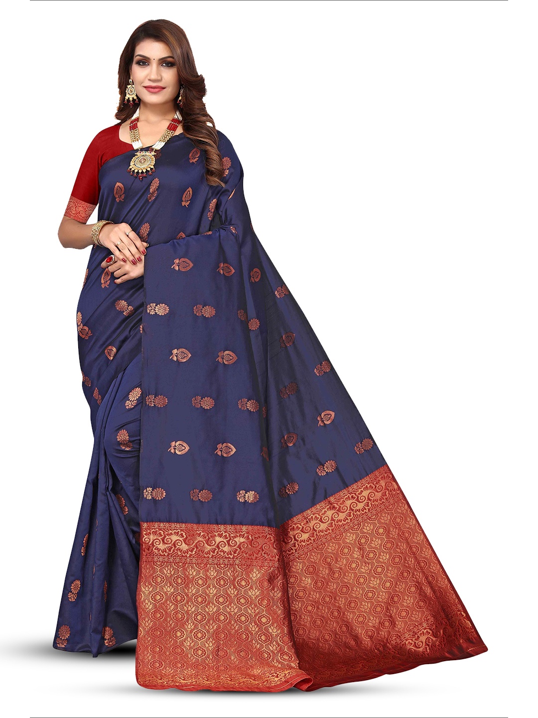 

KALINI Ethnic Woven Design Zari Kanjeevaram Saree, Navy blue