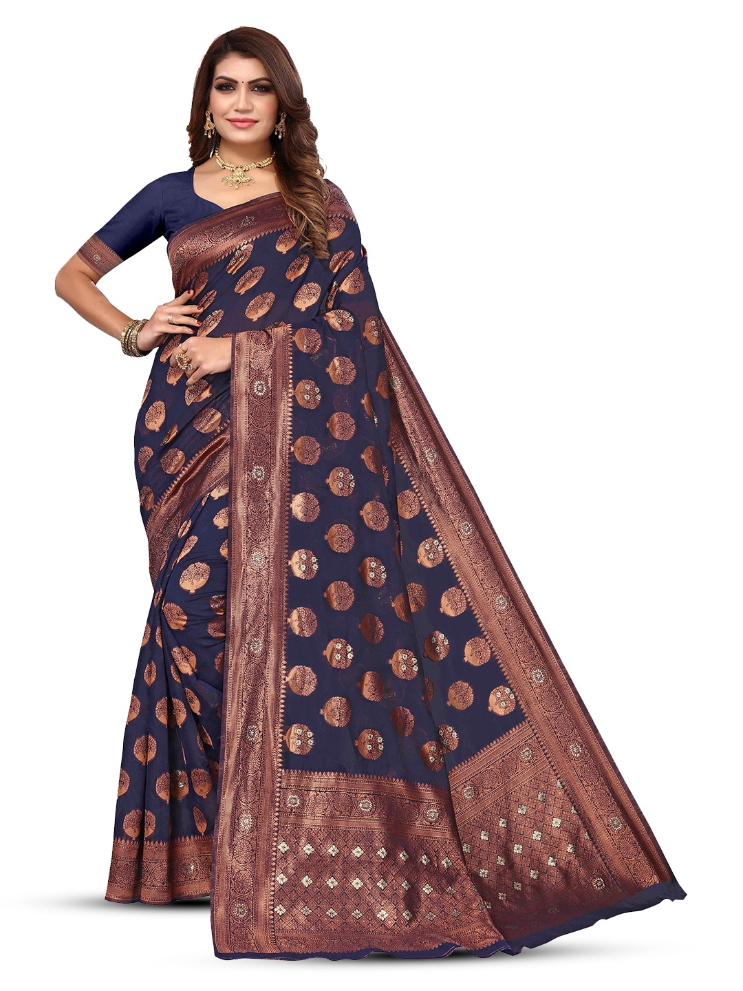 

KALINI Woven Design Zari Kanjeevaram Saree, Blue