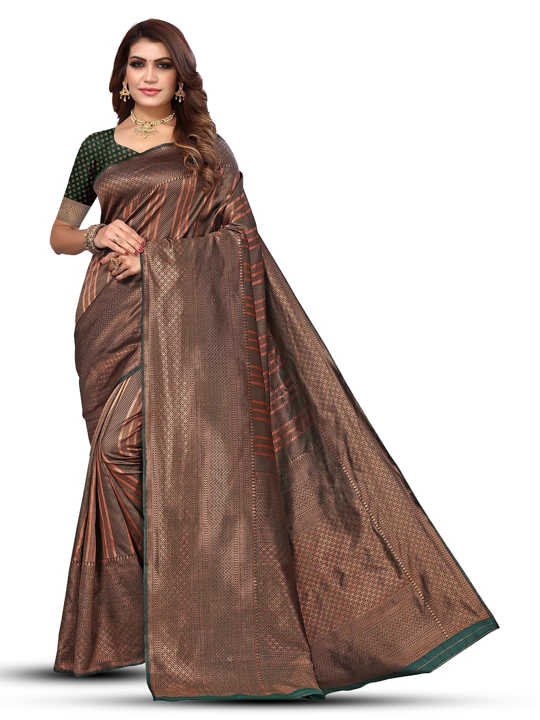 

KALINI Woven Design Zari Kanjeevaram Saree, Green