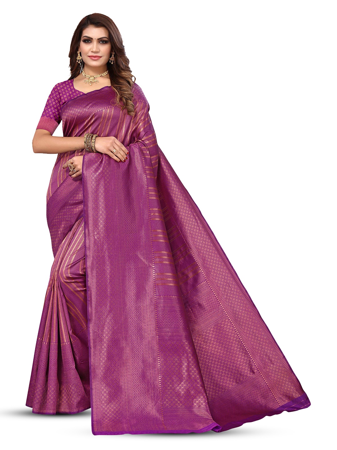 

KALINI Woven Design Zari Kanjeevaram Saree, Purple