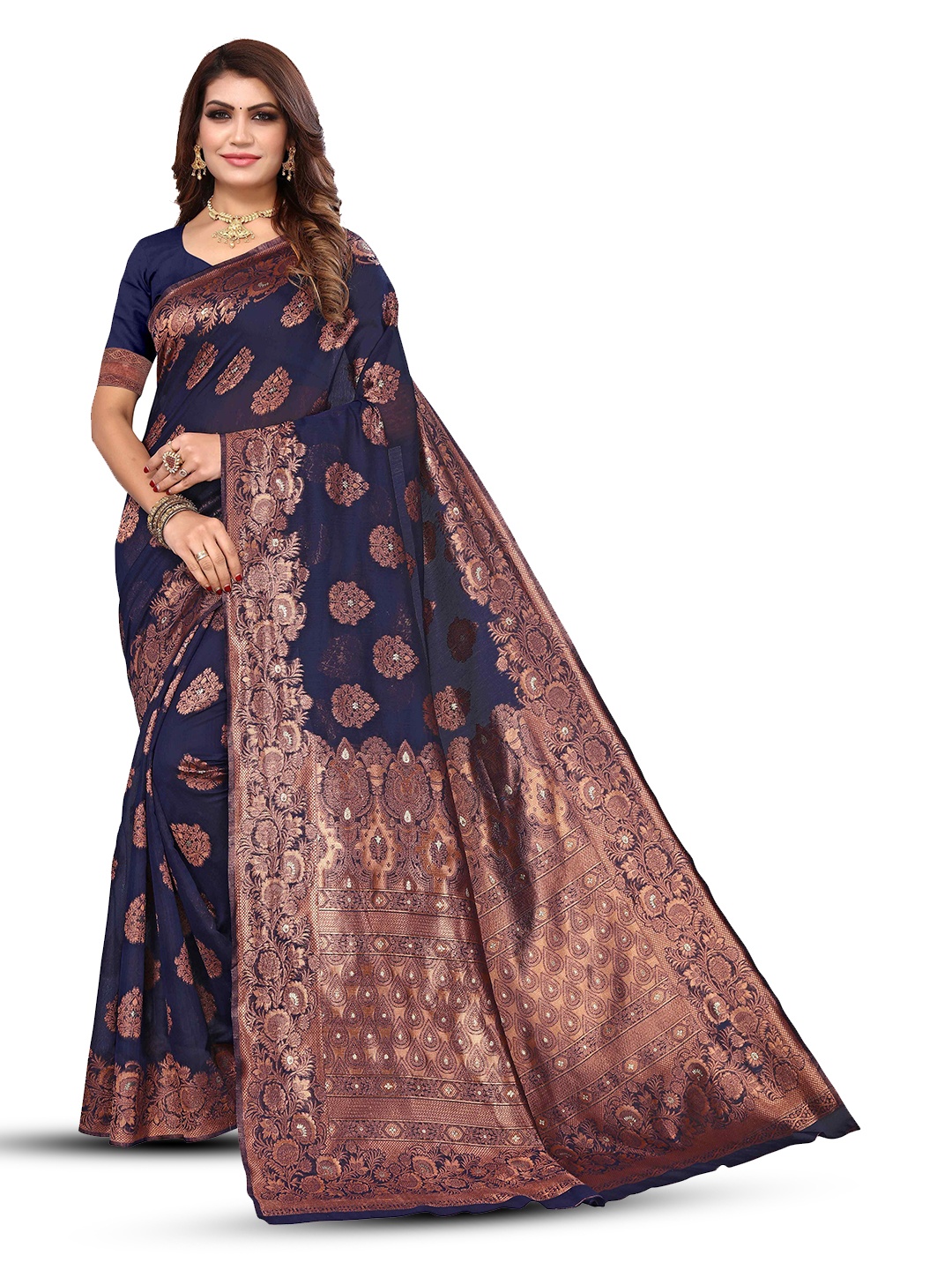 

KALINI Woven Design Zari Kanjeevaram Saree, Blue