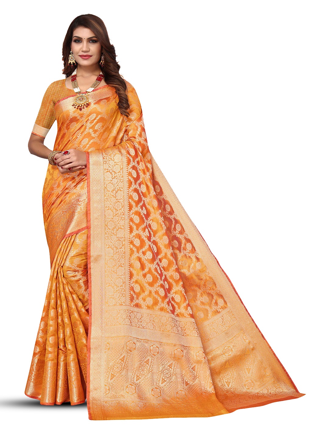 

KALINI Ethnic Motifs Woven Design Zari Kanjeevaram Saree, Yellow