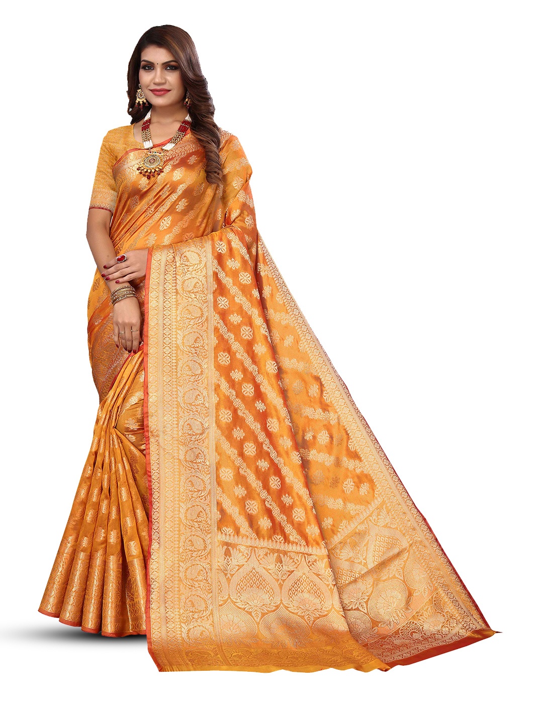 

KALINI Ethnic Motifs Woven Design Zari Kanjeevaram Saree, Yellow