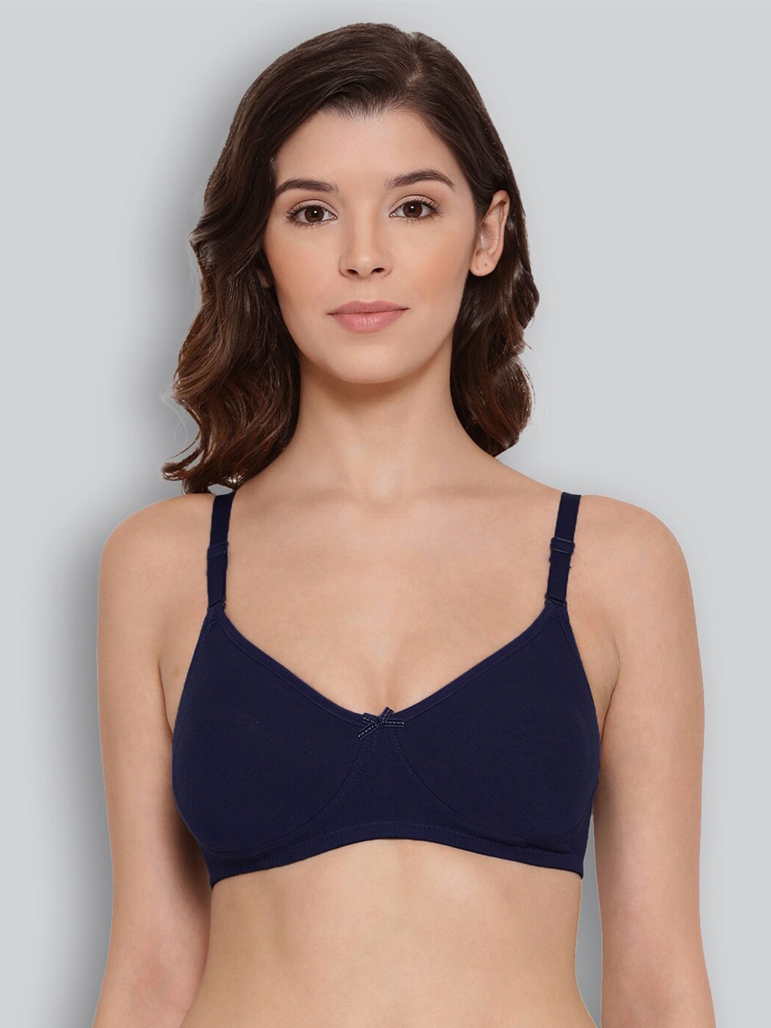 

LYRA Combed Cotton Wirefree Secret Support Bra with Detachable Strap, Navy blue