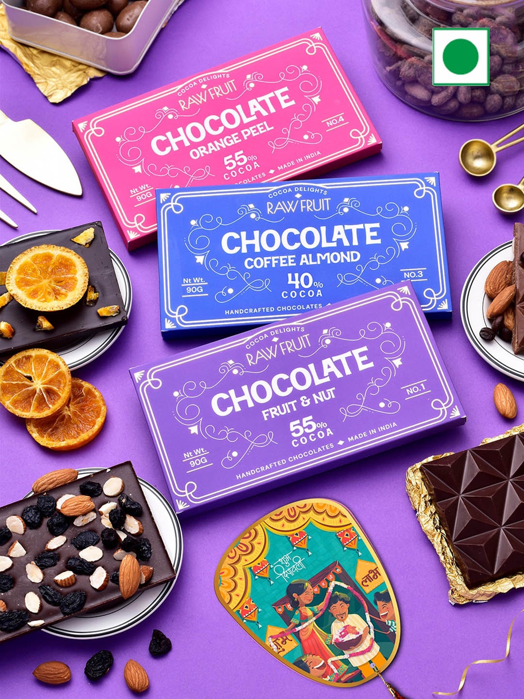 

RawFruit Set of 3 Diwali Chocolate Bars-90 gms Each, Blue