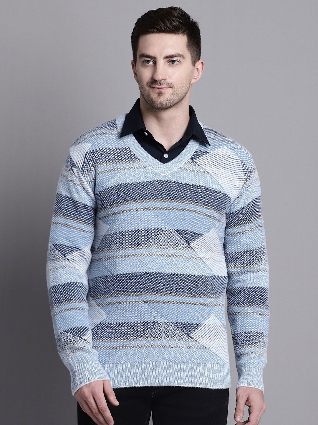 

VENITIAN Striped Acrylic Pullover, Blue