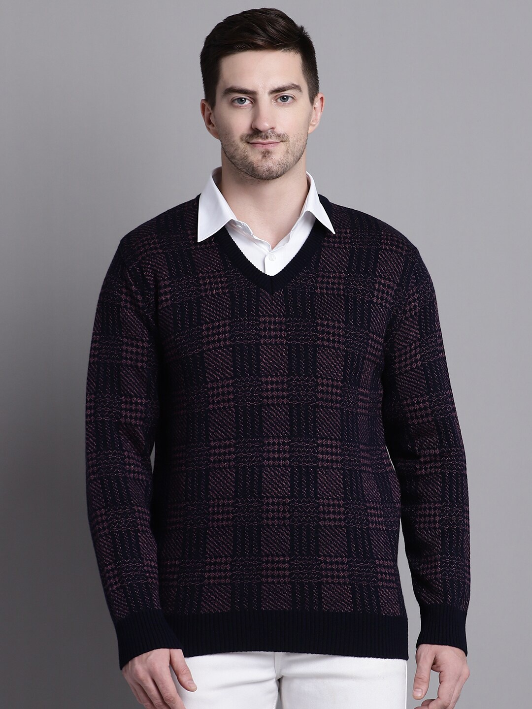

VENITIAN Checked Acrylic Pullover, Navy blue