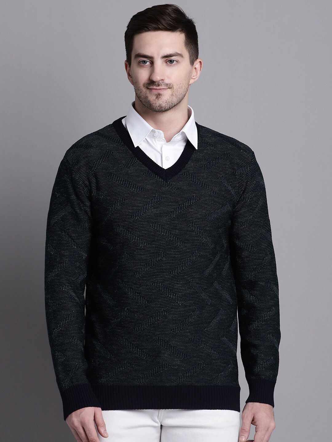 

VENITIAN Cable Knit Long Sleeves Acrylic Pullover, Green
