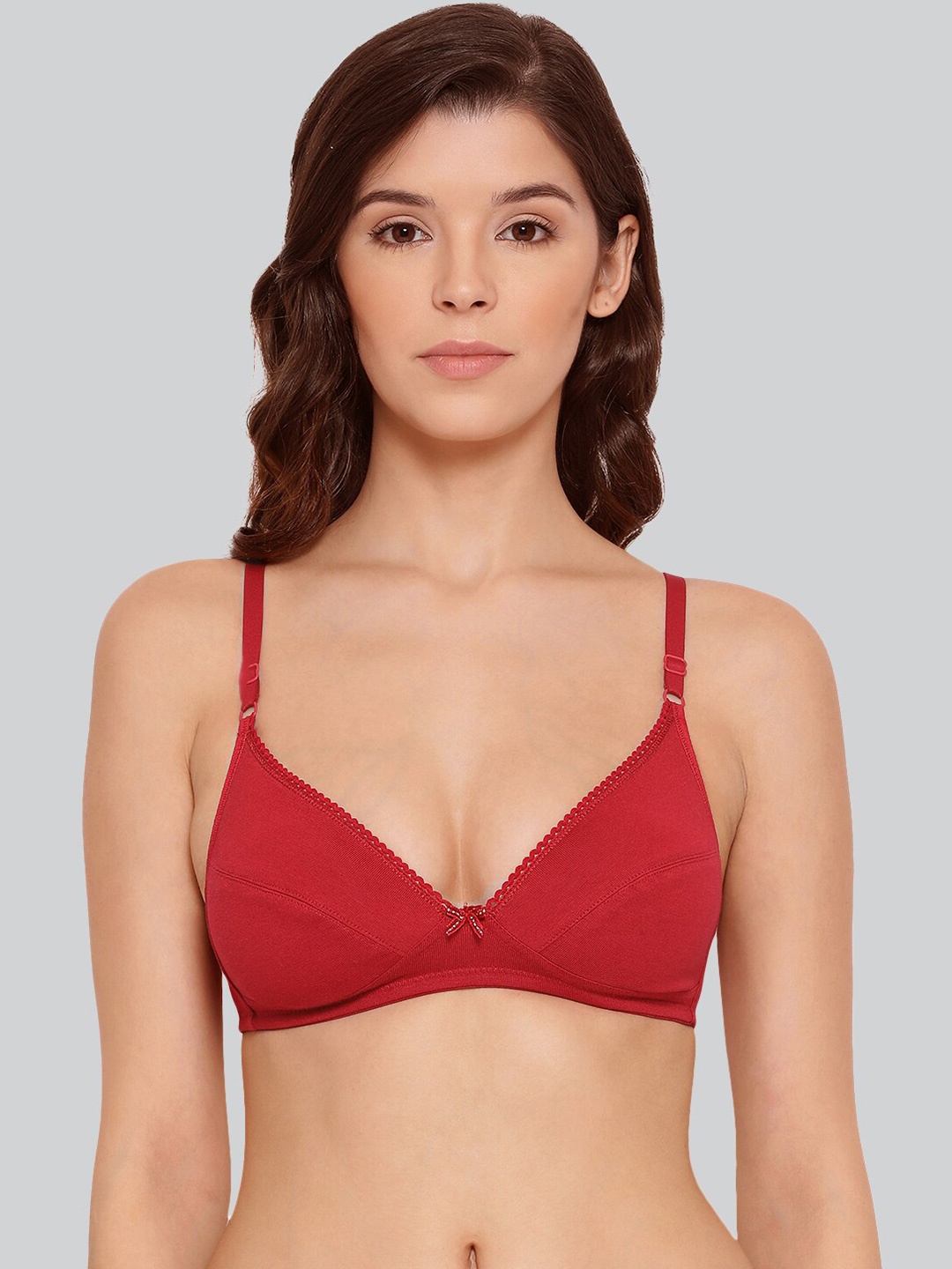 

LYRA Premium Cotton Plunge Neck Comfort Bra, Red