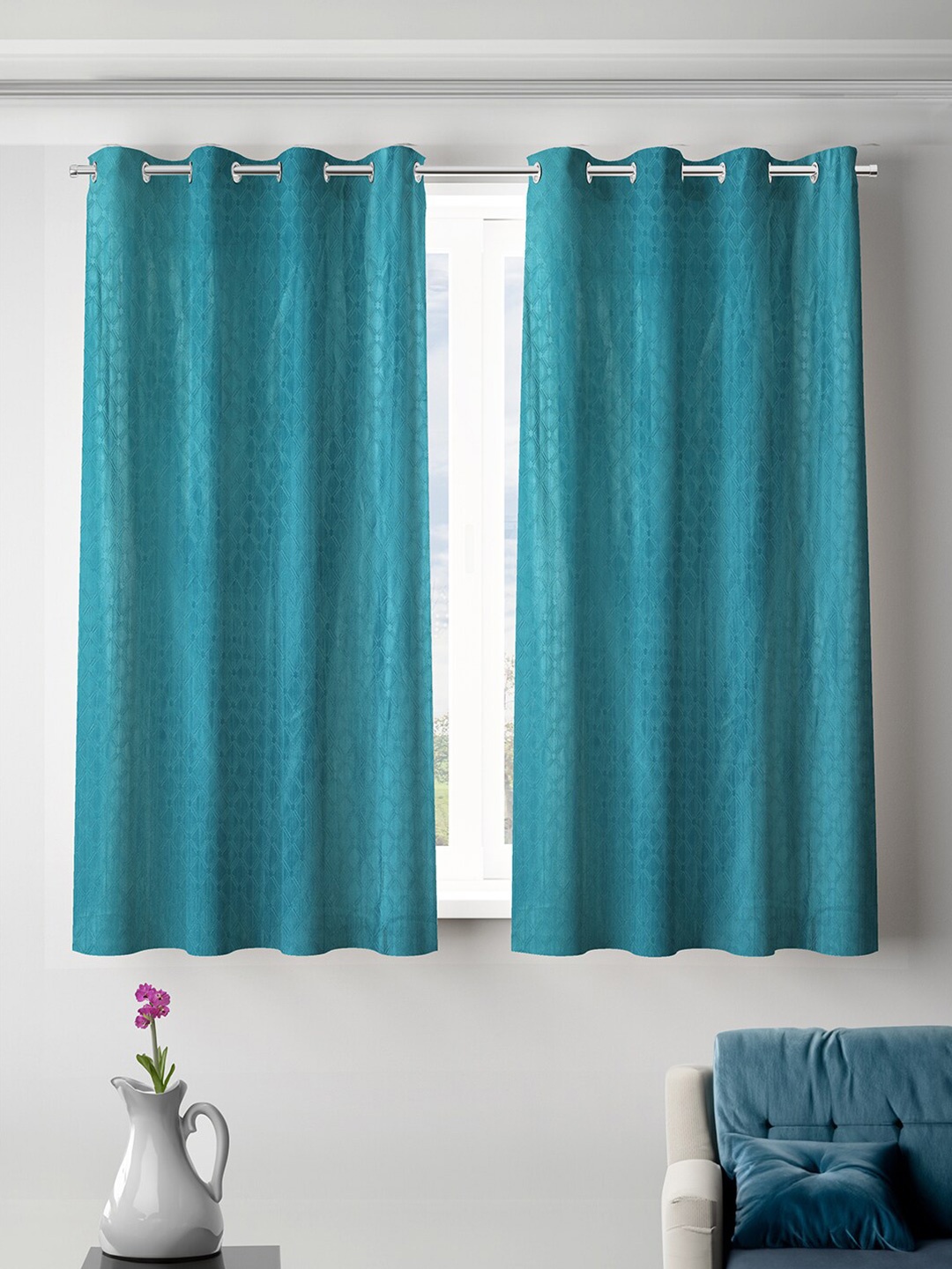 

ROMEE Turquoise Blue 2 Pieces Geometric Room Darkening Window Curtains