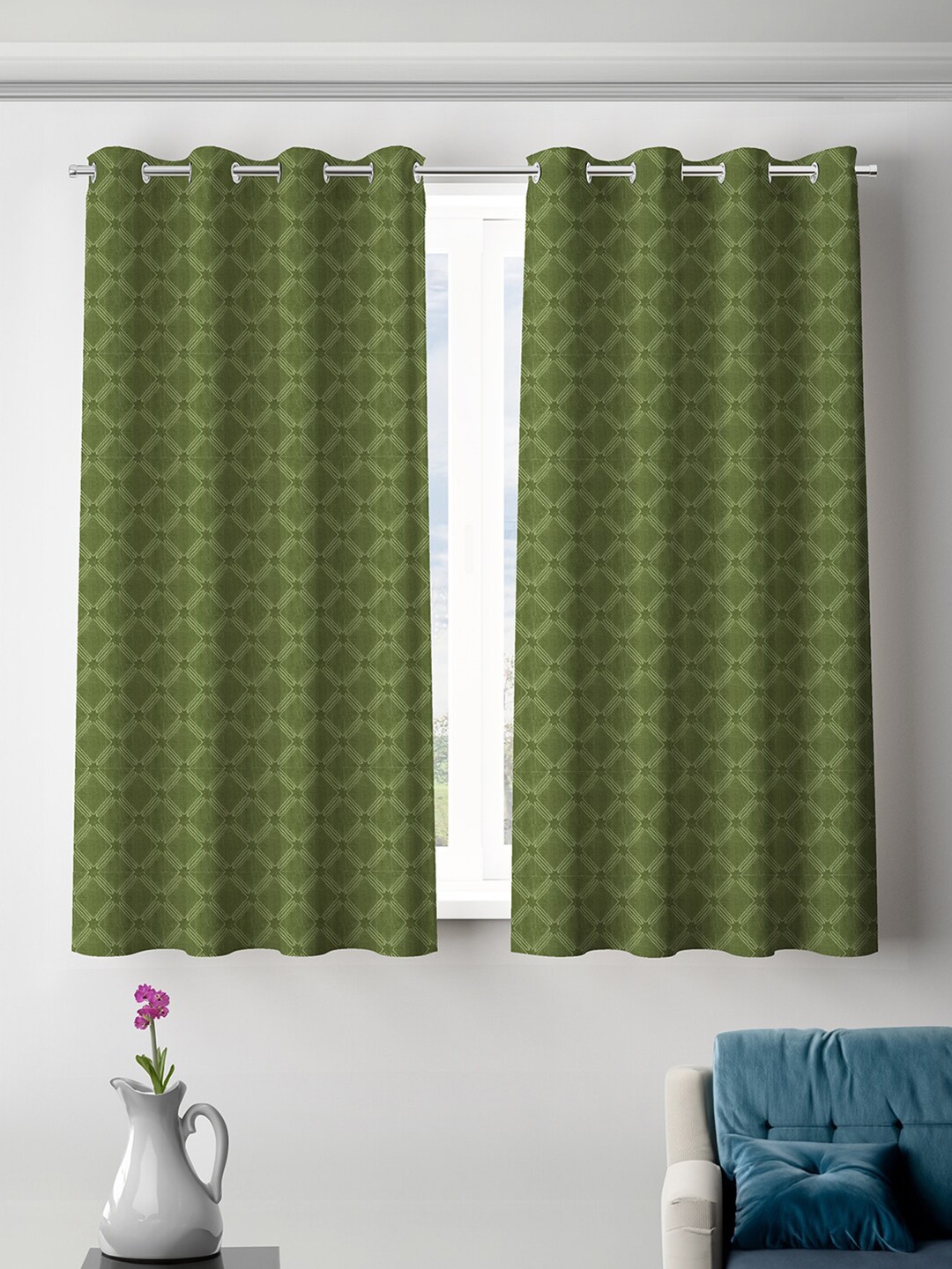

ROMEE Green 2 Pieces Geometric Room Darkening Window Curtains