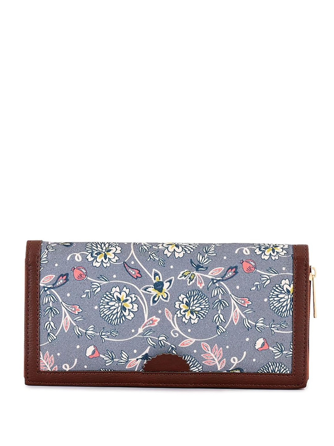 

Anouk Grey & Brown Floral Printed Canvas Zip Around Wallet