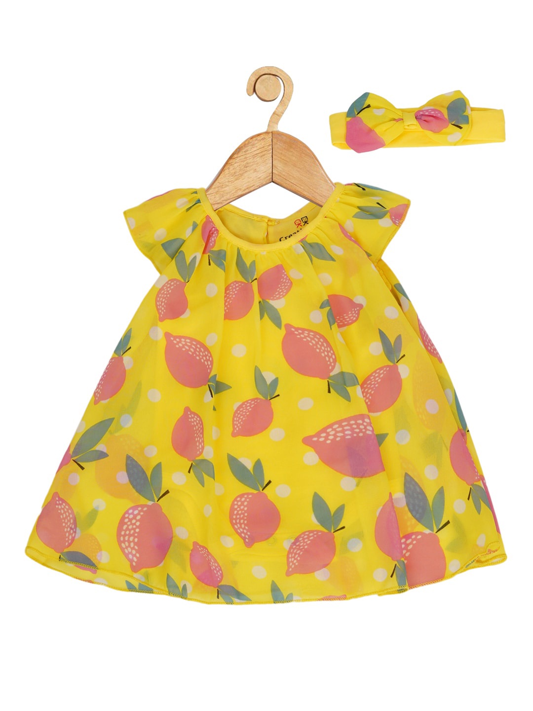 

Creative Kids Infant Girls Conversational Printed A-Line Dress With Attached Bodysuit, Yellow