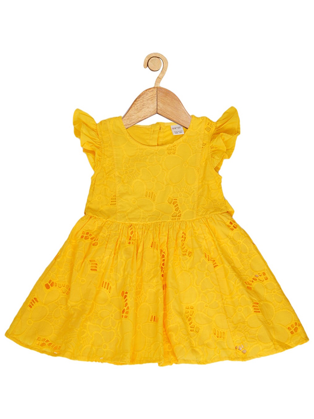 

Creative Kids Infants Girls Self Design Cotton Schiffli Fit & Flare Dress, Yellow