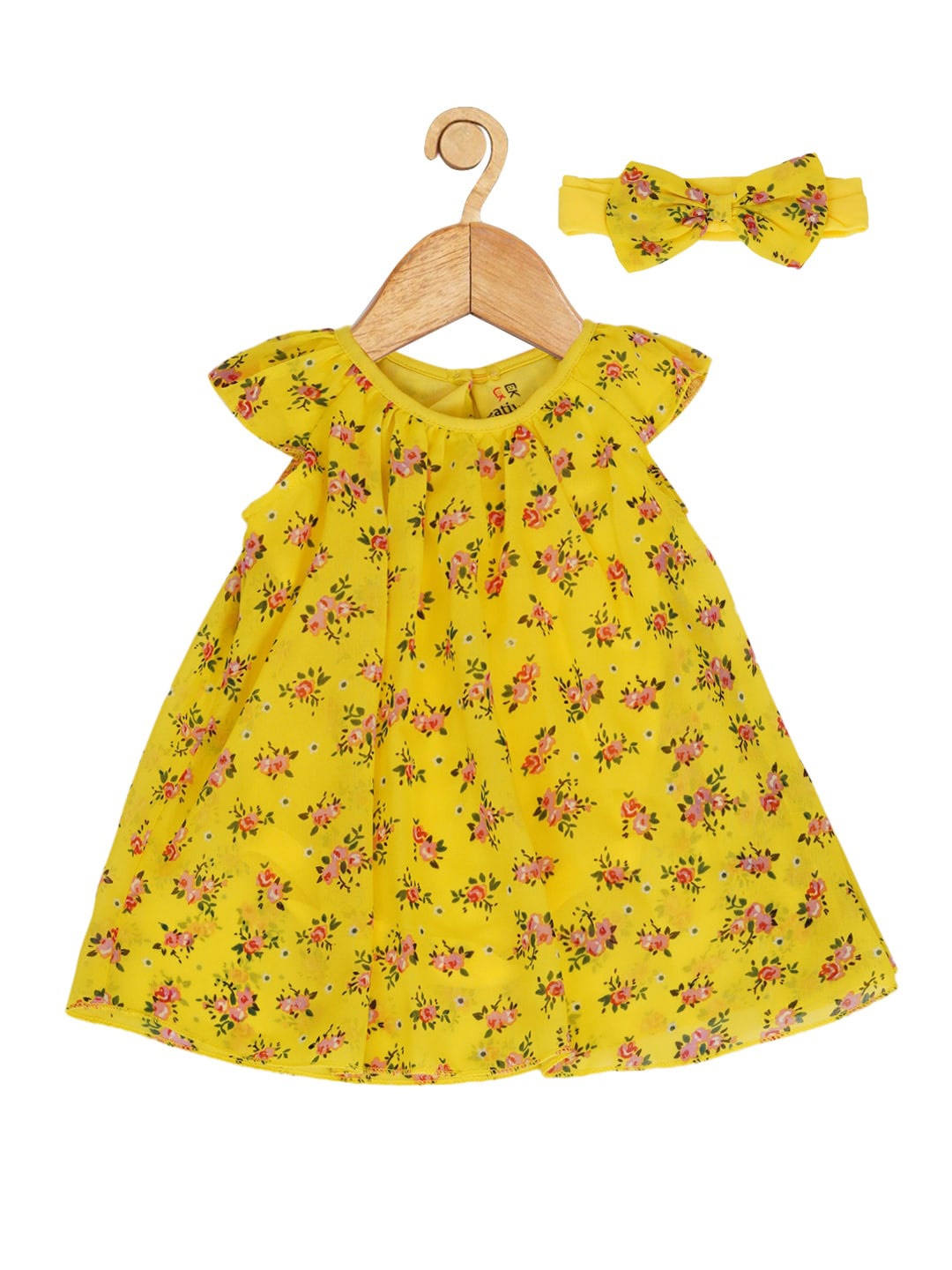 

Creative Kids Infant Girls Floral Printed A-Line Mini Dress With Headband, Yellow