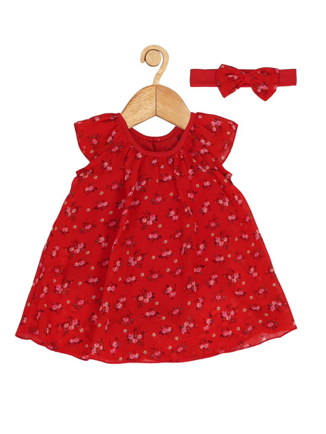 

Creative Kids Infant Girls Floral Printed A-Line Mini Dress With Headband, Red