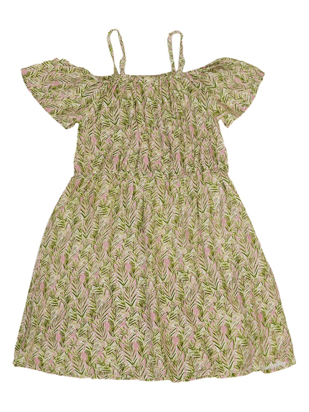 

Creative Kids Girls Printed Cold-Shoulder A-Line Dress, Green